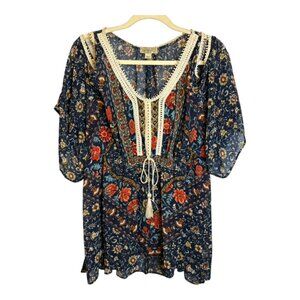 One World Blouse Women's‎ Size 1X Sheer lightweight lave floral cold shoulder